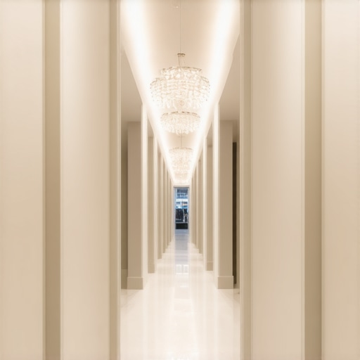 Elegant hallway featuring advanced smart lighting and crystal fixtures