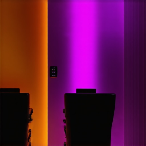 Salon interior showcasing advanced layered lighting with smart control interface.