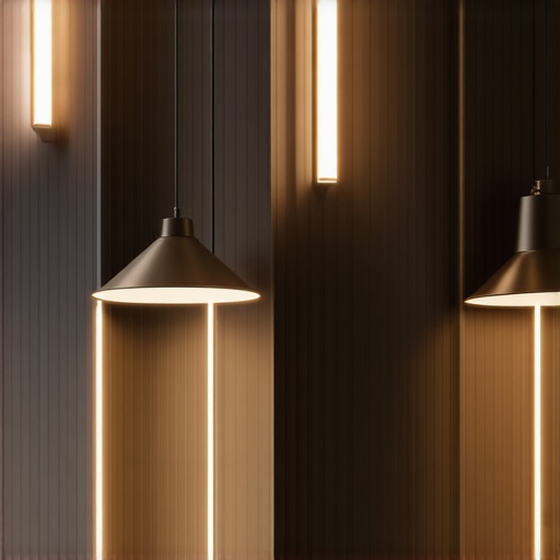 Industrial lighting with bronze accents Interior with bronze pendant lights and LED lighting