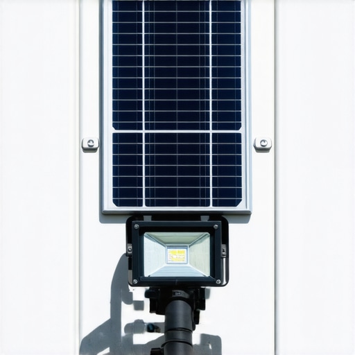 Modern solar-powered LED floodlight suitable for outdoor use, emphasizing durability and eco-friendliness
