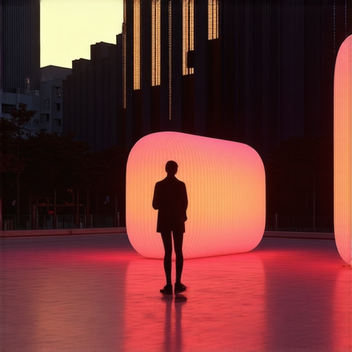 Futuristic urban lighting with holograms and sensors