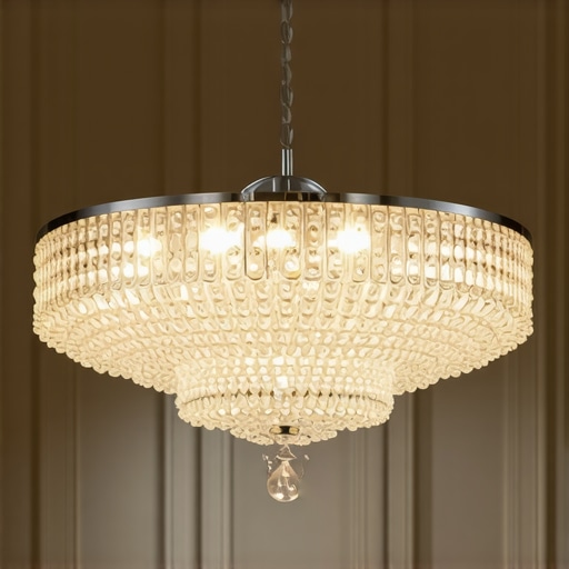 Luxurious kitchen chandelier with crystals reflecting light