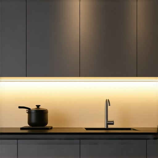 Minimalist Kitchen with Hidden LED Lighting Modern kitchen featuring discreet LED strip lighting beneath cabinets, emphasizing clean lines and functionality.