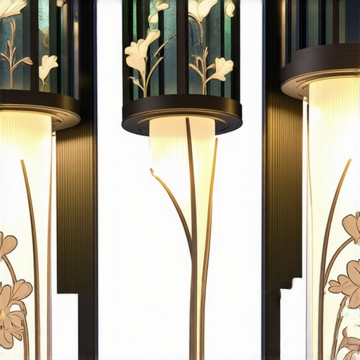 Stylish outdoor lighting fixtures inspired by Art Nouveau with floral and organic designs.