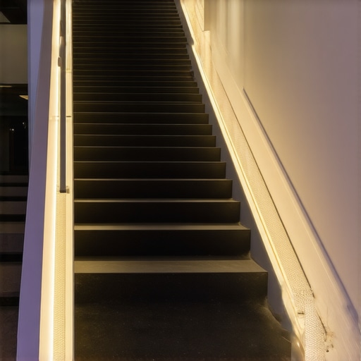 Contemporary staircase illuminated with dynamic LED lights highlighting safety and style