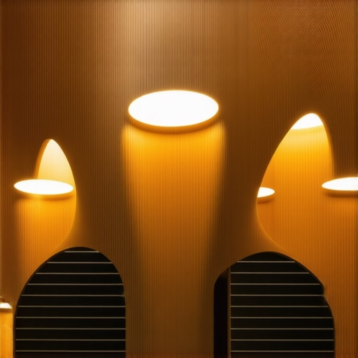 Futuristic interior with naturalistic lighting fixtures emphasizing harmony between design and material science.