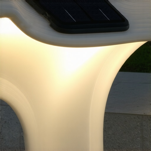 Bio-based organic-shaped outdoor lighting fixture with solar panels demonstrating eco-friendly design.