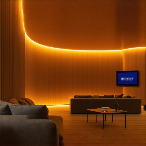 Pametna rasvjeta u futurističkom domu Futuristic home interior showcasing voice-controlled smart lighting