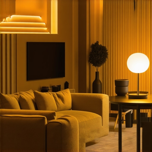 Interior with sculptural and organic lighting fixtures illuminating elegant living space