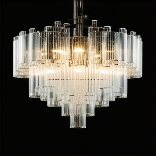 Smart Control in Vintage Chandelier An illustration of a vintage glass chandelier equipped with modern smart control interface.