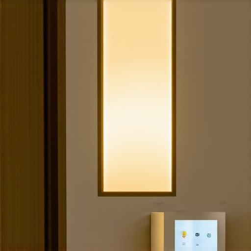 Living room featuring innovative smart lighting controls with mood settings.