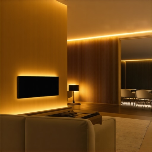 Sleek smart lighting control interface showing customizable lighting options in a contemporary living room.