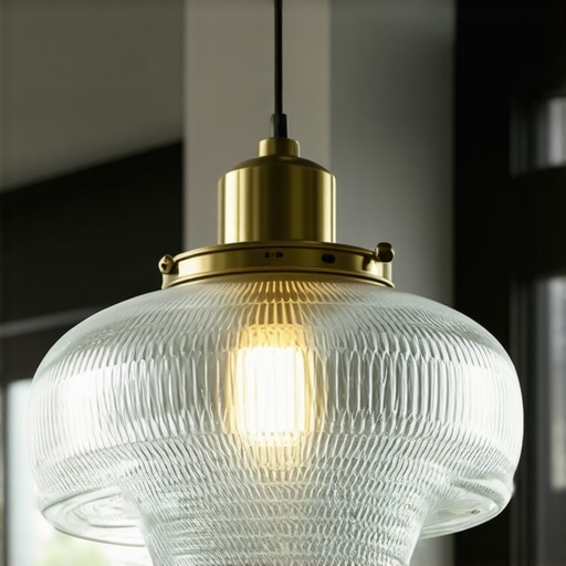 Vintage Brass Pendant Light Close-up of a vintage brass pendant light with textured glass shade
