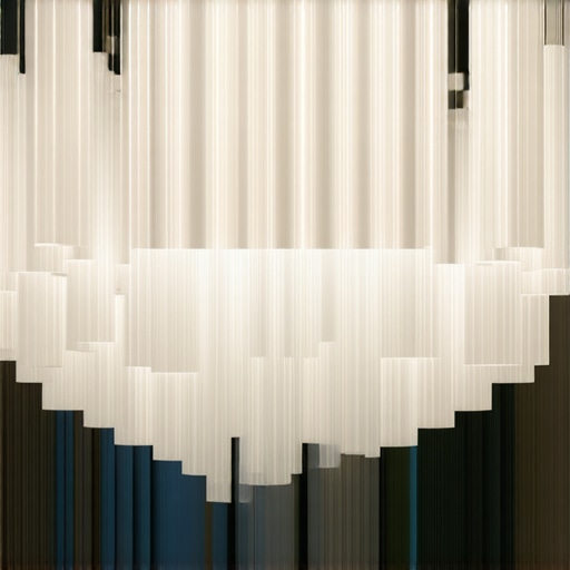 Visoko tehnološki interijer sa pleksiglas lustereima Slojeviti, teksturirani pleksiglas lusterei u modernom prostoru sa pametnim sistemima upravljanja osvetljenjem.