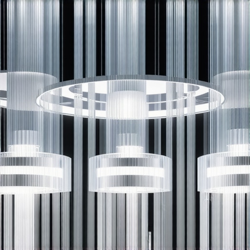 Visokotehnološki enterijer sa pleksiglas lustere i pametnim kontrolama Modern high-tech interior showcasing integrated pleksiglas pendant lights with smart lighting controls.