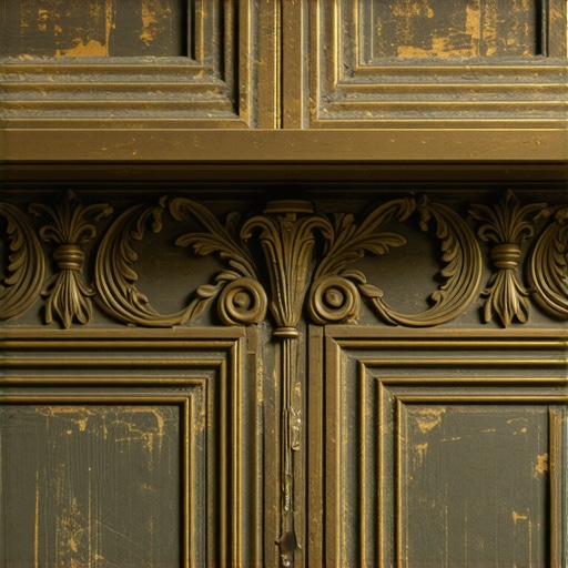 Close-up of detailed brass fixtures with aged patina and organic patterns.