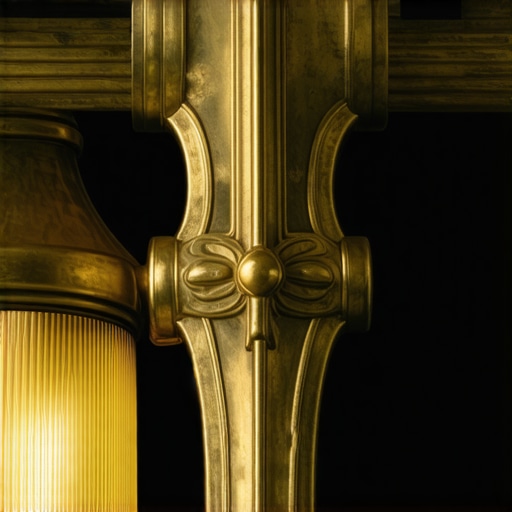Close-up of brass lighting fixture showing textured surface and craftsmanship details.