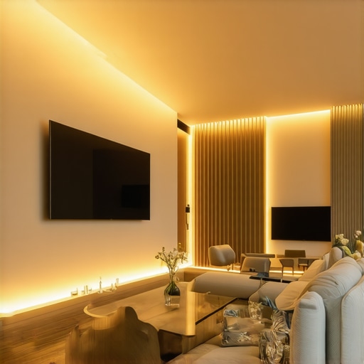 Stylish modern interior illuminated by adjustable LED lights