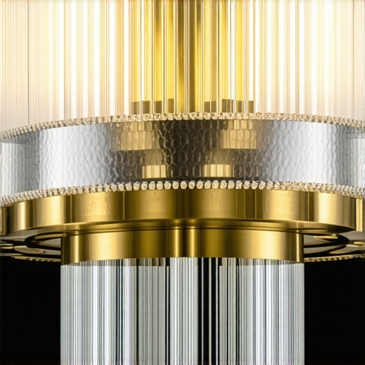 Detailed view of textured glass and brushed brass light fixture