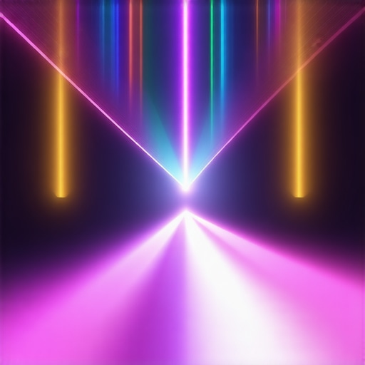 High-tech interior with holographic lighting projections and interactive controls.