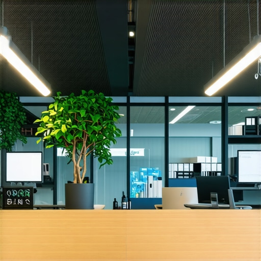 Futuristic Office LED System High-tech adaptable LED lighting setup in modern office environment