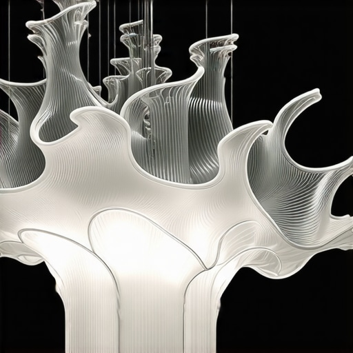 Futuristic Organic Chandelier Modern interior with a futuristic chandelier combining glass and metal