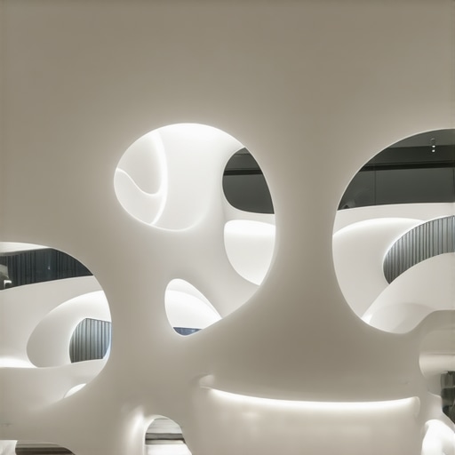 Modern interior with organic-shaped LED lighting sculpture