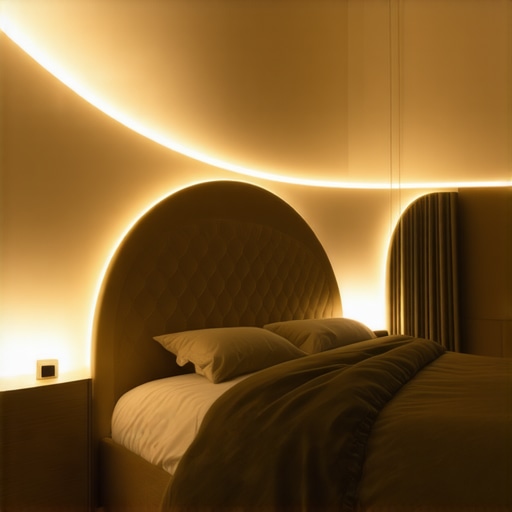 Modern bedroom with innovative lighting control systems and artistic fixtures