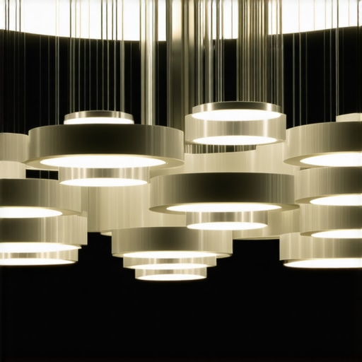 A high-tech chandelier featuring LED displays and smart controls, symbolizing innovative lighting solutions