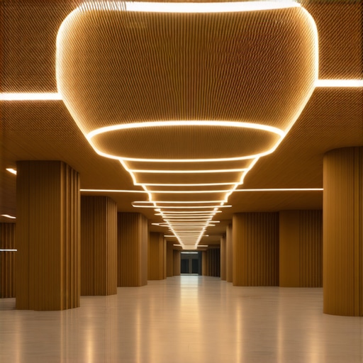 Futuristic Smart Lighting in a Contemporary Interior Interior scene showcasing layered LED lighting, smart sensors, and elegant materials for ambient atmosphere.