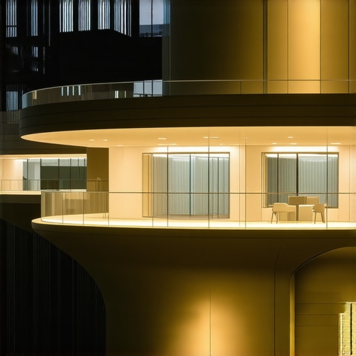 Cityscape with hidden LED lights seamlessly embedded in buildings