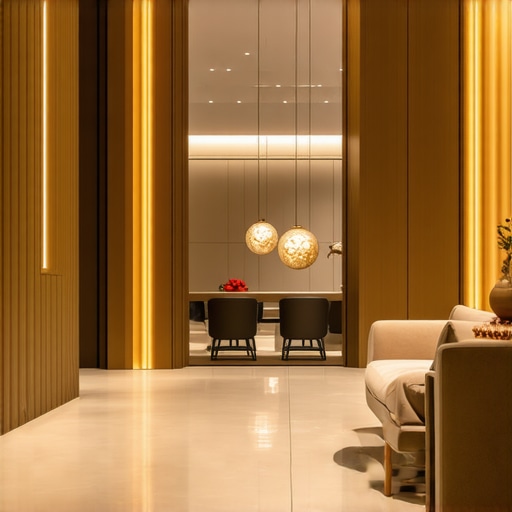 High-end interior lighting system showcase Elegant interior with modern lighting and stylish fixtures