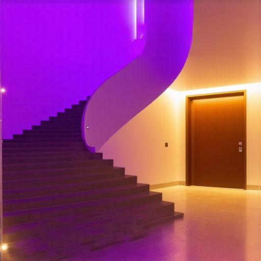Modern staircase with integrated adjustable LED lighting system