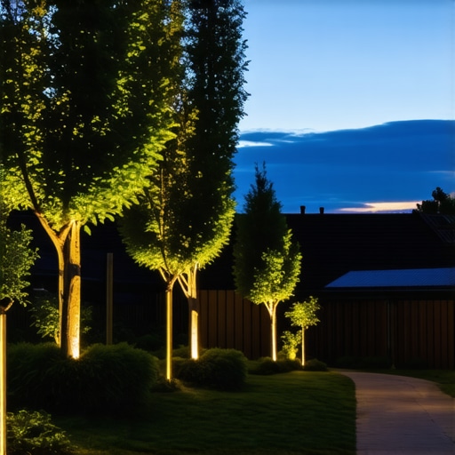 Night scene of landscape with integrated LED lighting and smart control systems