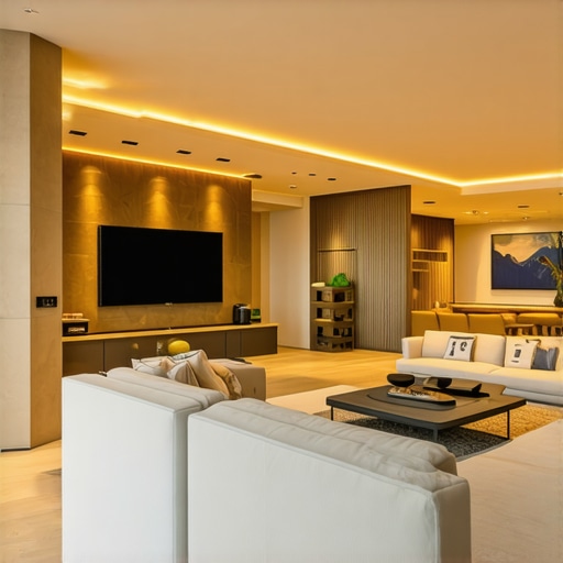 Contemporary living room with sophisticated layered lighting design