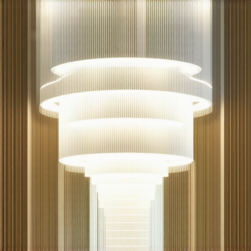 Interior with multi-layered lighting showcasing statement chandelier and architectural features.