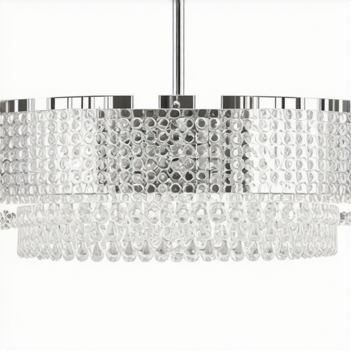 Close-up of a sparkling crystal chandelier in a modern living room