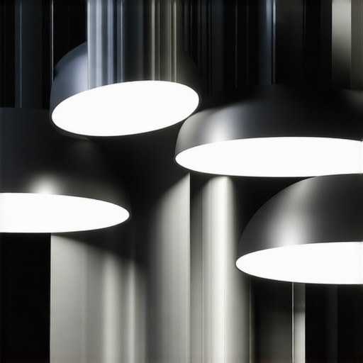 Close-up of industrial lighting materials including aluminum alloys and recycled components.