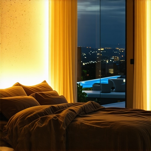 Contemporary bedroom showcasing hidden LED lighting integrated into the ceiling and walls