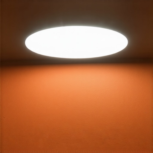 Interior space illuminated by stylish modern LED ceiling light