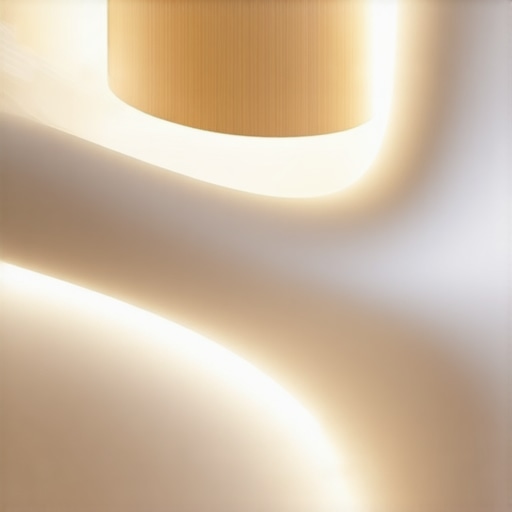 Interior with organic-shaped sculptural light fixtures and LED light strips creating a warm, natural ambiance.