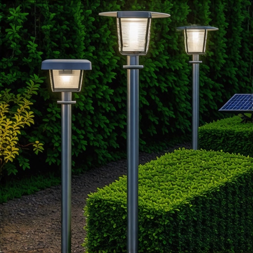 Detalj modernog vanjskog osvjetljenja s LED reflektorima i solarnim panelima