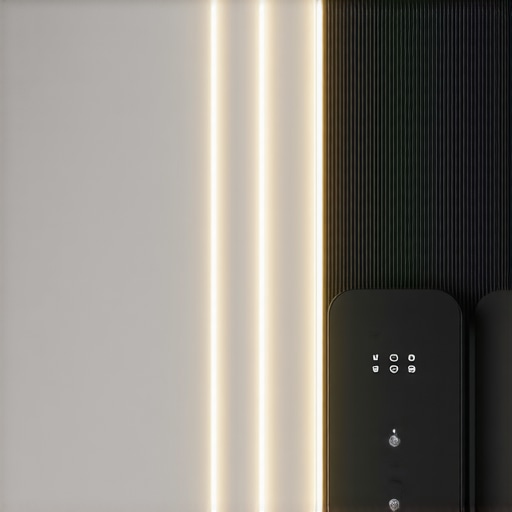 Smart Adaptive Lighting Systems Futuristic LED lighting fixtures with sensors controlling ambient light