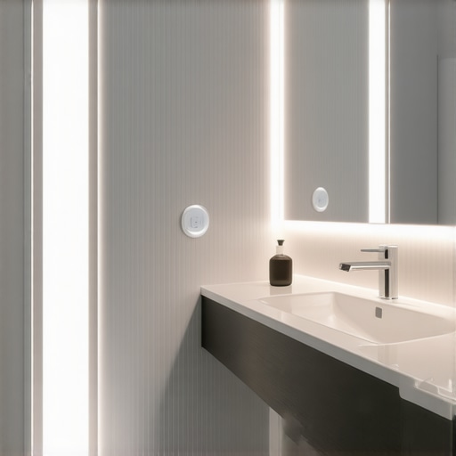 Futuristic bathroom featuring integrated smart lighting and sensor controls.