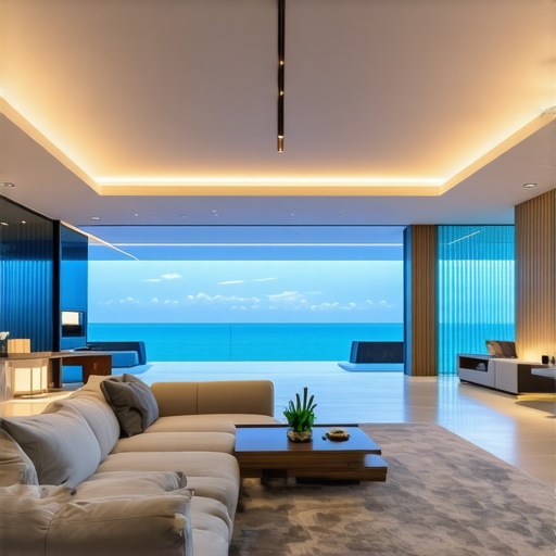 Smart LED Lighting in Modern Luxury Interior High-tech smart LED lighting system illuminating a contemporary interior