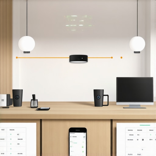 Illustration of interconnected smart lighting components in a contemporary space