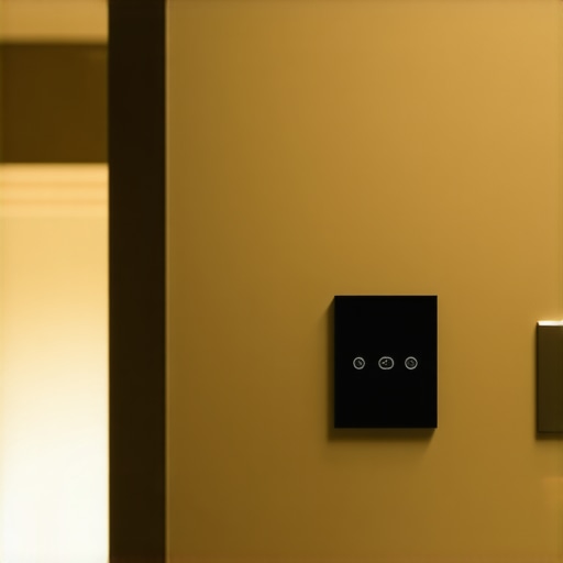 Close-up of a smart lighting control panel with sensors and mobile app interface.