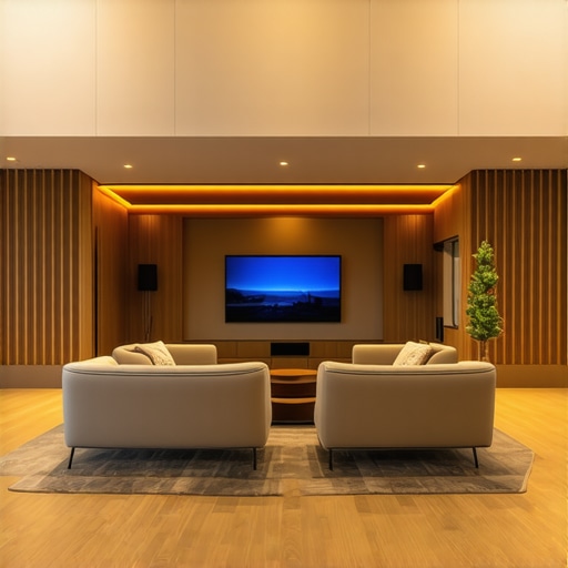 A contemporary living room illuminated with layered, smart lighting controls and adjustable fixtures.