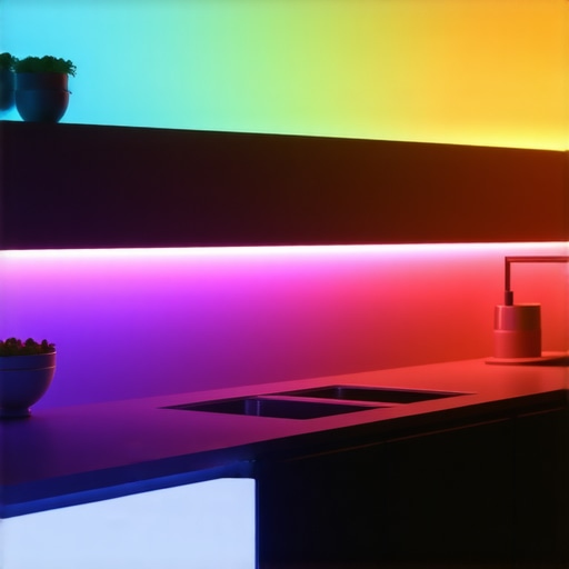 Kitchen with adjustable smart lighting system demonstrating spectrum adjustments