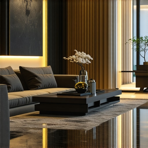 Interior of a contemporary living room showcasing integrated smart lighting system with adjustable LED lights.